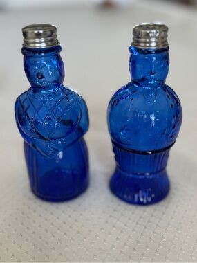 Vintage Imperial Glass Cobalt blue salt and pepper shakers man woman